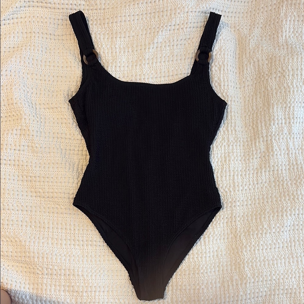 California Waves Black Textured One-Piece Swimsuit